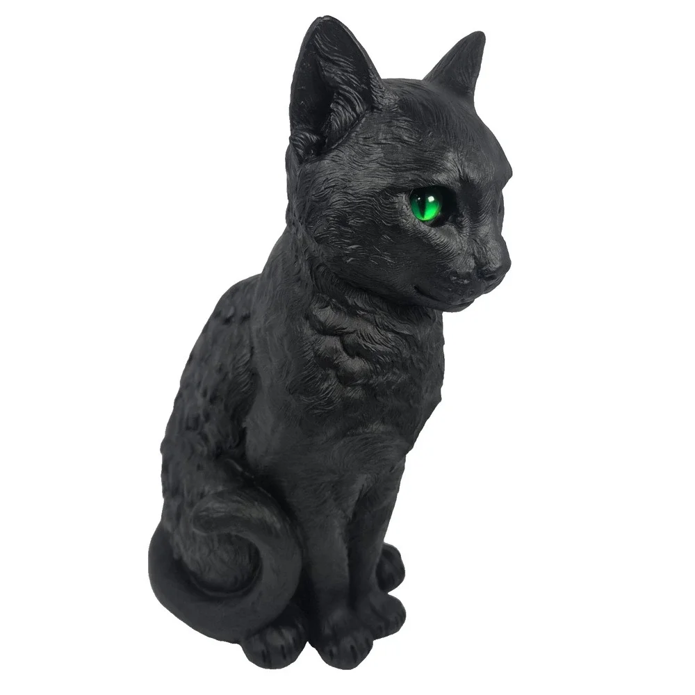 Black Cat Figurine 13 Inch Green Eyes Gothic Witch Halloween Statue Decor
